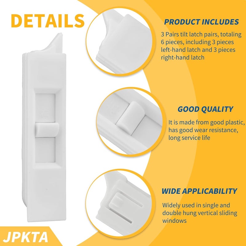 JPKTA 6 Pcs Window Tilt Latch Pairs Spring Loaded Sliding Window Latch Lock Snap-in White Vinyl Plastic Construction for Home Window Accessories Parts - Image 5